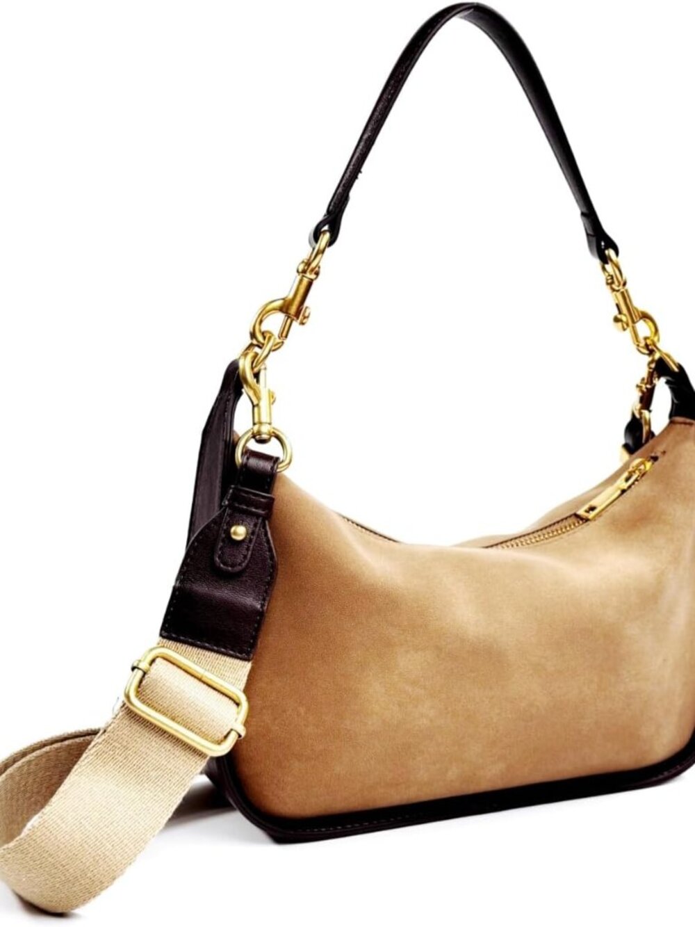 Brown Suede Crossbody Bag for Women Small Shoulder Purse Adjustable Strap Retro